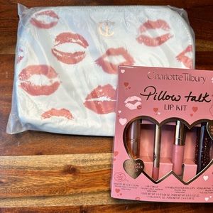 Charlotte Tilbury Pink & White Makeup Bag & Pink Pillow Talk Wardrobe Lip Set